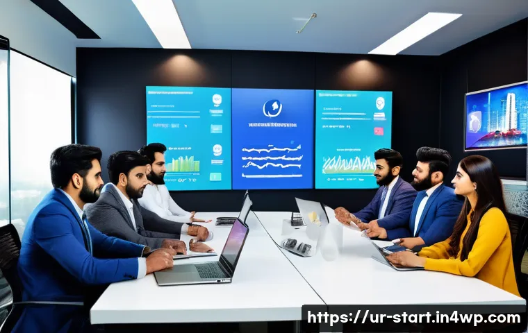스타트업 가치 평가와 브랜드 가치의 관계 - A modern startup office scene in Karachi, Pakistan, showcasing a diverse team of young professionals...