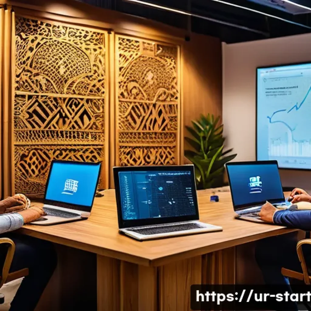 스타트업 가치 평가에서의 실적 비교 - A modern startup office scene in Karachi, Pakistan, showcasing a diverse team of young professionals...