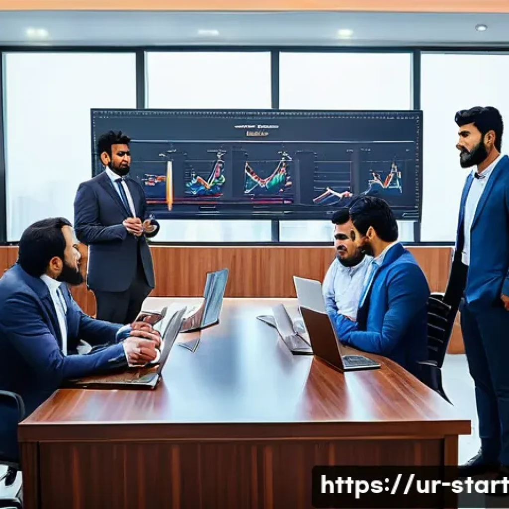 스타트업 가치 평가의 역사적 배경 - A professional startup valuation meeting scene in a modern office in Karachi, Pakistan, featuring a ...