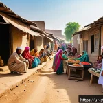 Home 19 스타트업 가치 평가의 지역적 차이 - A vibrant street market scene in rural Punjab, Pakistan, showcasing traditional cultural elements su...