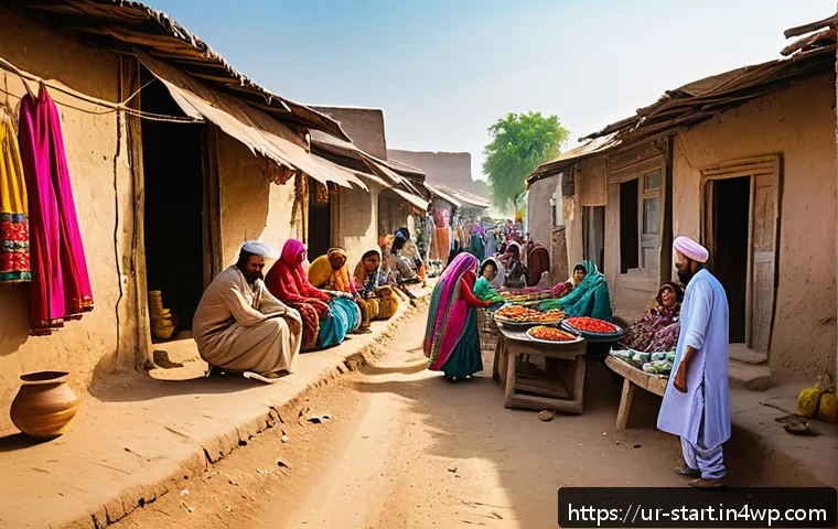 스타트업 가치 평가의 지역적 차이 - A vibrant street market scene in rural Punjab, Pakistan, showcasing traditional cultural elements su...