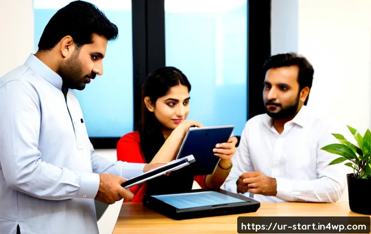 Home 17 스타트업 가치 평가와 지속 가능성 - Photorealistic Pakistani startup valuation meeting in a bright modern Karachi coworking space, diver...