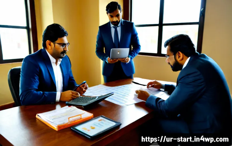 Home 17 스타트업 가치 평가를 위한 리스크 관리 - Photorealistic startup valuation risk management meeting in a modern Lahore coworking office, Pakist...