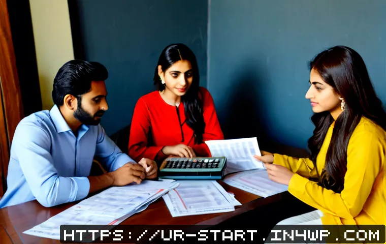Home 17 스타트업 가치 평가 방법론의 발전 - Photorealistic Pakistani startup founders and a financial advisor comparing traditional valuation me...
